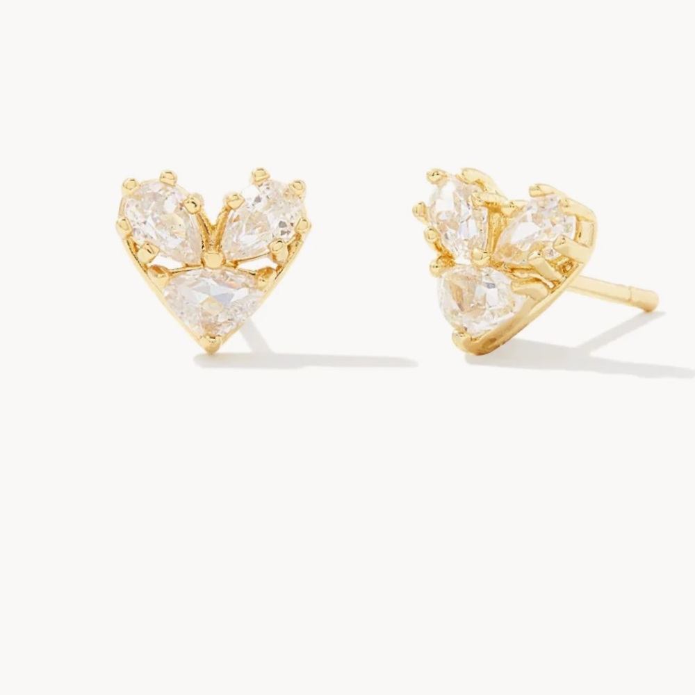 NEW Kendra Scott Katy Gold Heart Stud Earrings in White Crystal